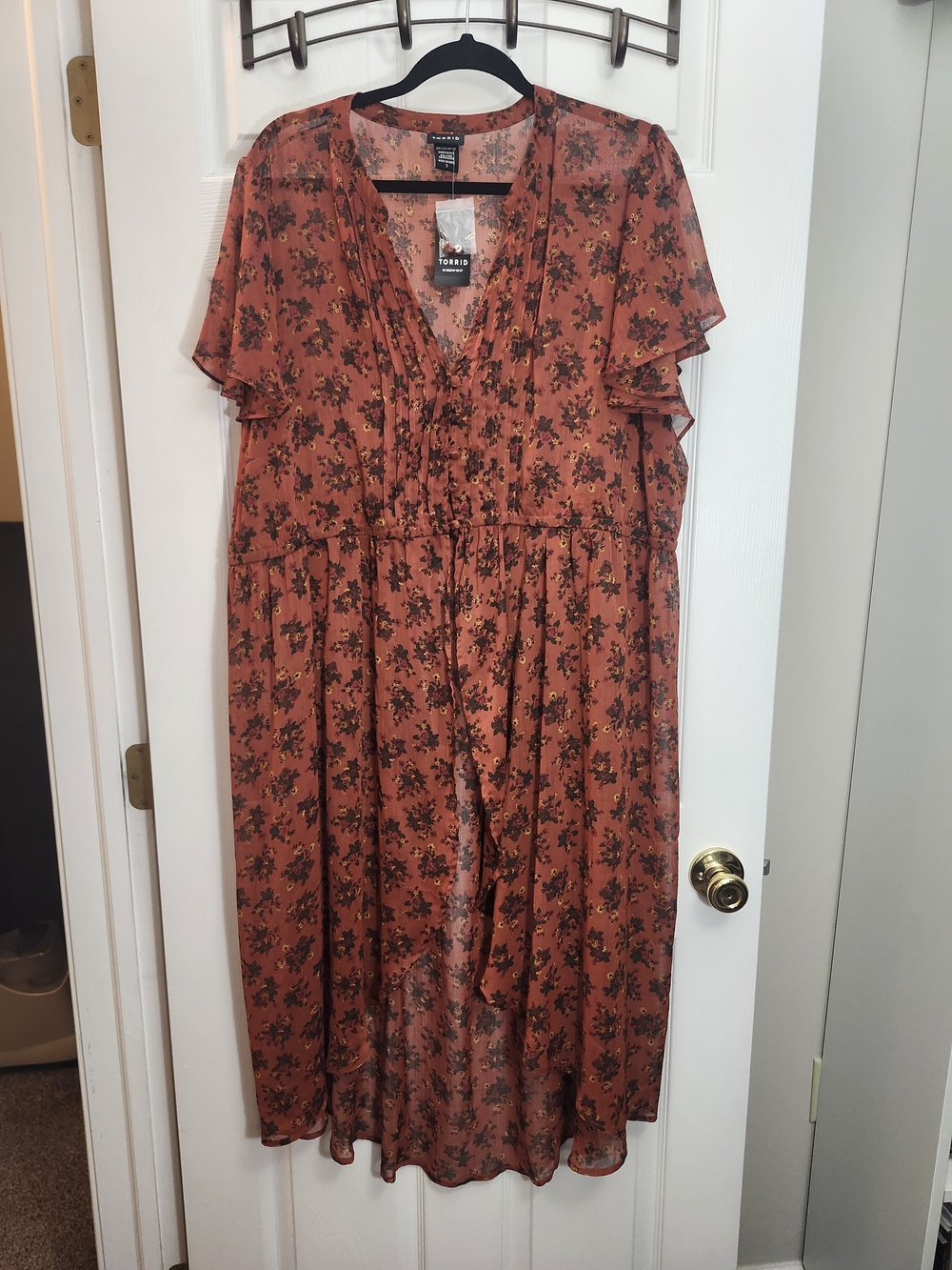 Torrid Rust Floral V-Neck Midi Dress, Torrid 3 = 3X,  NWT